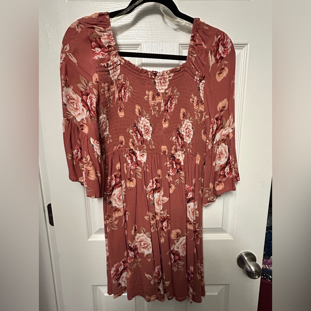 Xhilaration Floral Dress in Rust and Cream